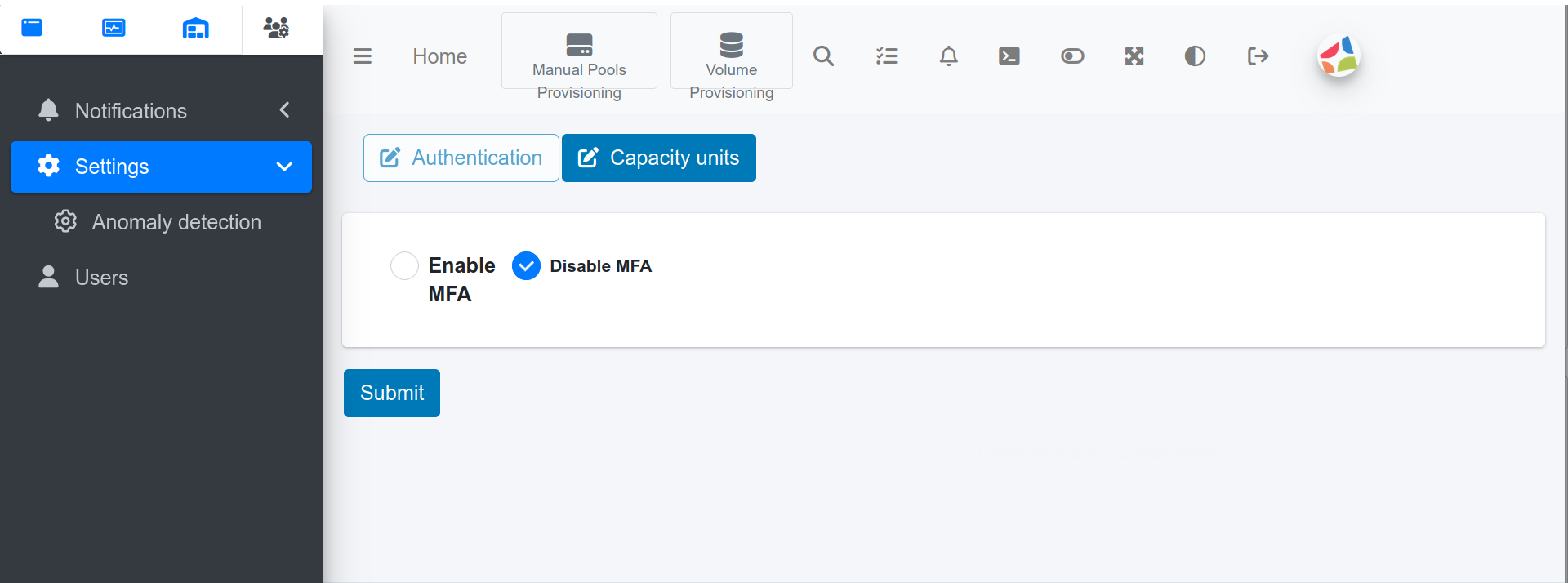 Multi-factor authentication settings page Multi-factor authentication settings page